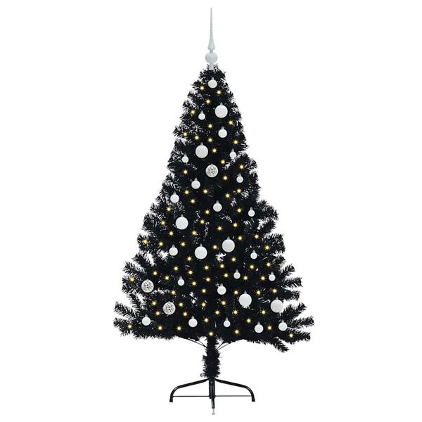 vidaXL Sapin de No&euml;l artificiel pr&eacute;-&eacute;clair&eacute; Noir 150 cm PVC