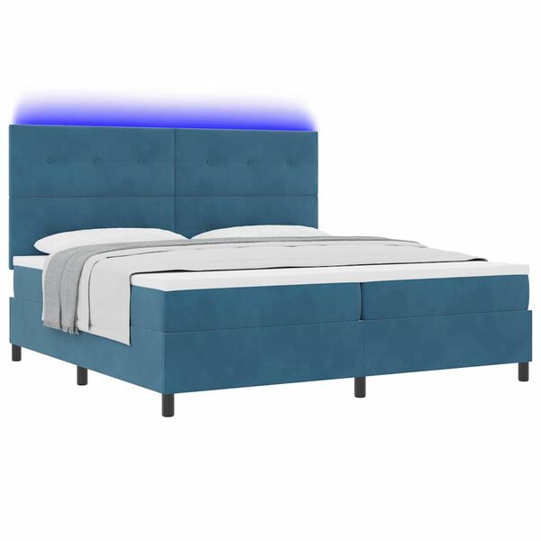 vidaXL Lit &agrave; ressort LED avec matelas Bleu fonc&eacute; 200 x 200 cm tissu