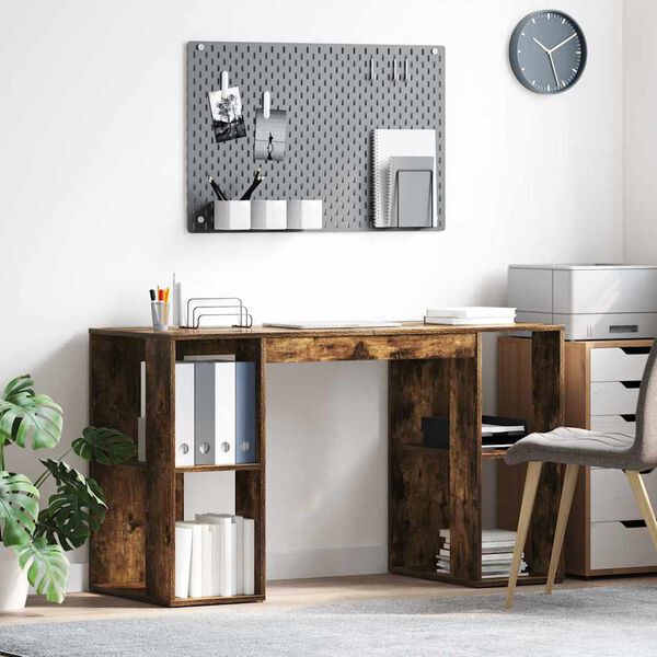 vidaXL Bureau avec Rangement Chêne fumé 130 x 50,5 x 75 cm