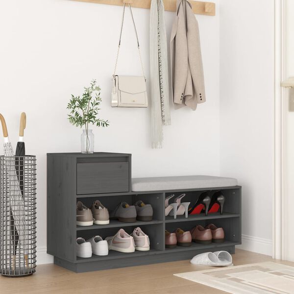 vidaXL Armoire &agrave; chaussures Gris 110x34x61 cm Bois de pin massif