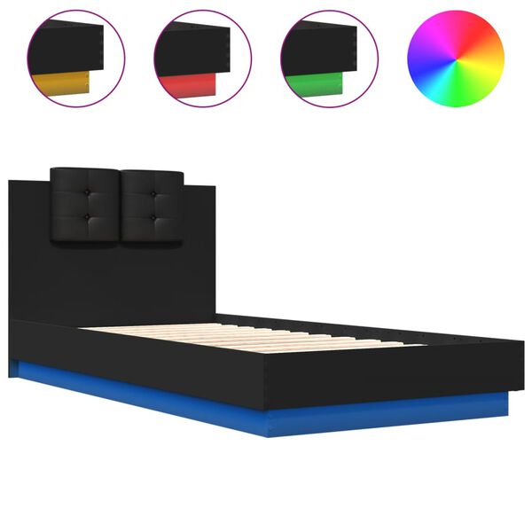 vidaXL Cadre de lit avec LED sans matelas noir 90x190 cm