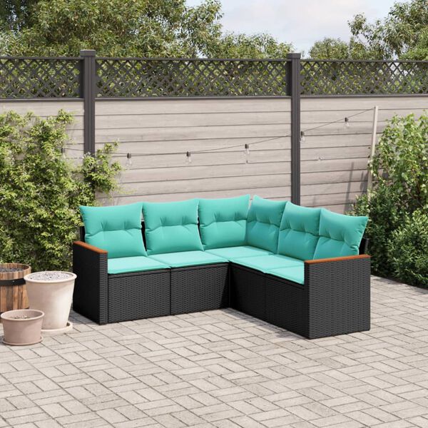 vidaXL Salon de jardin 5 pcs avec coussins noir r&eacute;sine tress&eacute;e