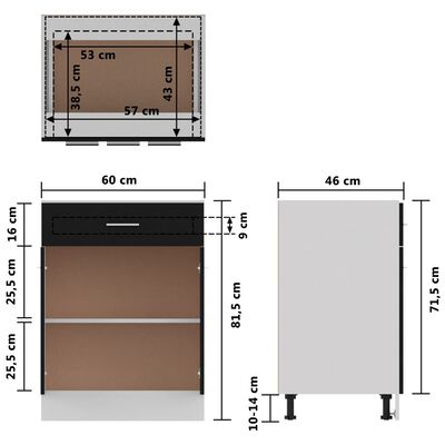 vidaXL Armoire de plancher à tiroir Noir 60x46x81,5 cm Aggloméré