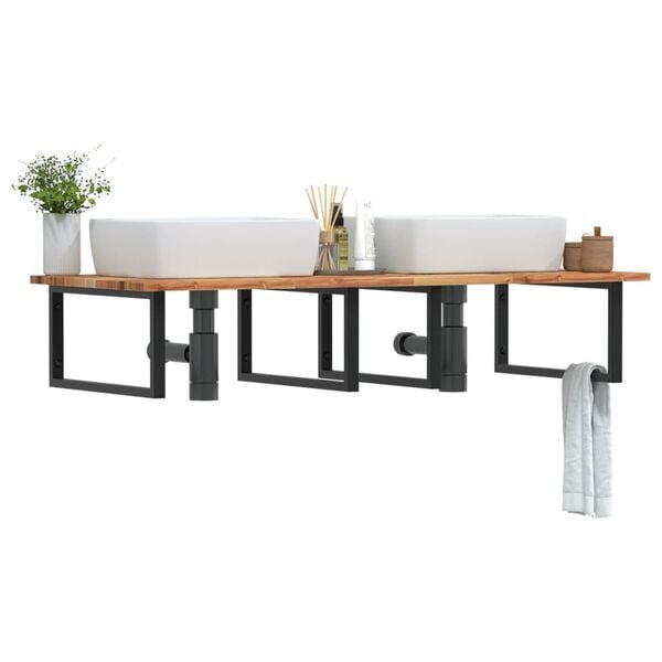 vidaXL &Eacute;tag&egrave;re de vasque murale acier et bois massif d'acacia