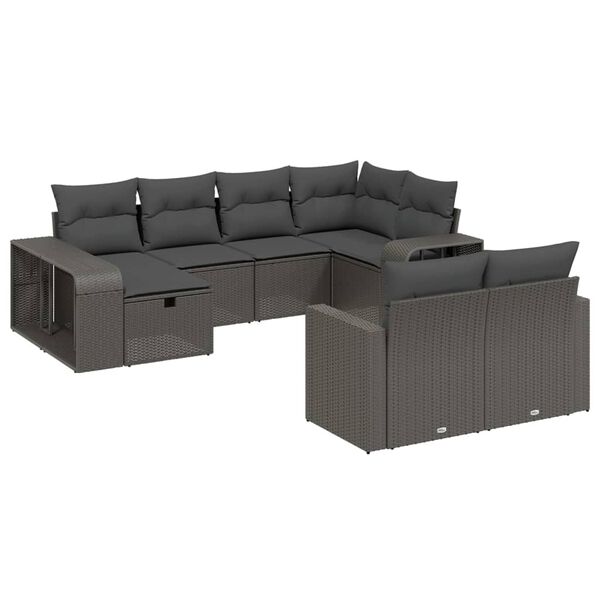 vidaXL Salon de jardin et coussins 11 pcs marron résine tressée