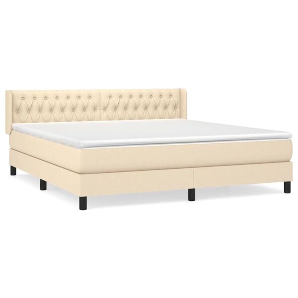vidaXL Sommier &agrave; lattes de lit avec matelas Cr&egrave;me 180x200 cm Tissu