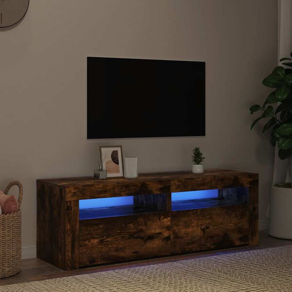 vidaXL Meuble TV avec lumi&egrave;res LED Ch&ecirc;ne fum&eacute; 120x35x40 cm