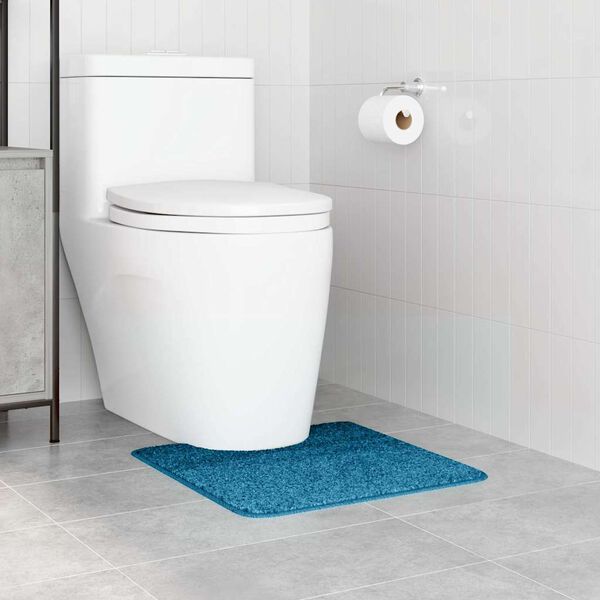 vidaXL Tapis de bain antid&eacute;rapant avec d&eacute;coupe pour toilette Bleu