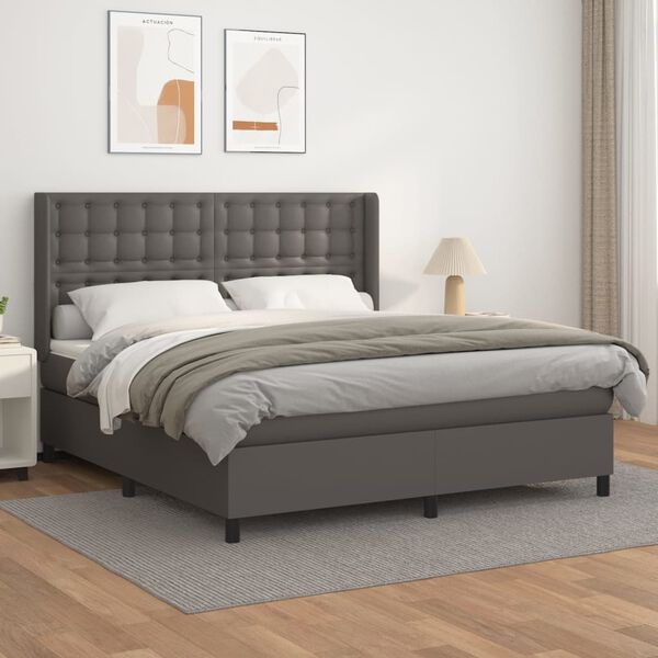 vidaXL Sommier &agrave; lattes de lit avec matelas Gris 180x200 cm Similicuir