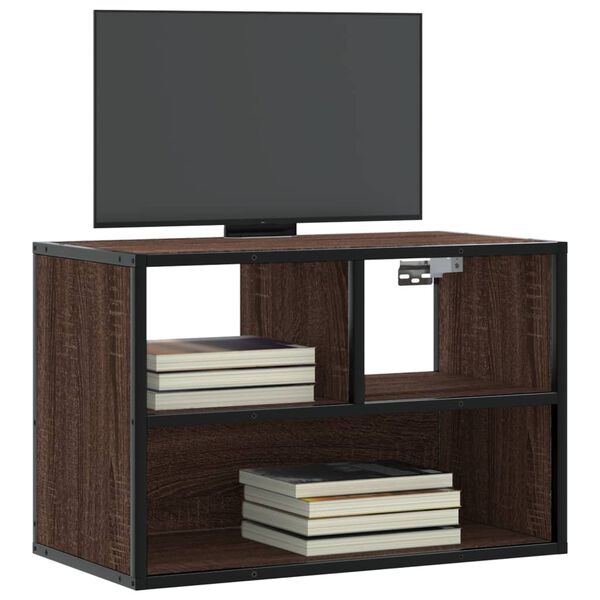 vidaXL Meuble TV ch&ecirc;ne brun 60x31x39,5 cm bois d'ing&eacute;nierie et m&eacute;tal