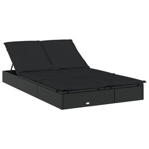 vidaXL Chaise longue &agrave; 2 places avec coussins noir r&eacute;sine tress&eacute;e