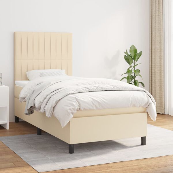 vidaXL Sommier &agrave; lattes de lit avec matelas Cr&egrave;me 100x200 cm Tissu