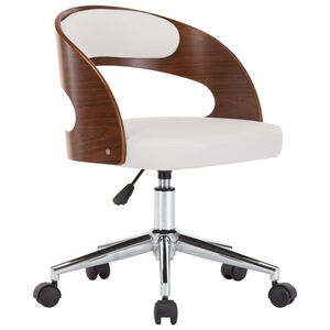 vidaXL Chaise pivotante de bureau Blanc Bois courb&eacute; et similicuir