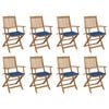 vidaXL Chaises pliables d'ext&eacute;rieur et coussins lot de 8 Bois d'acacia