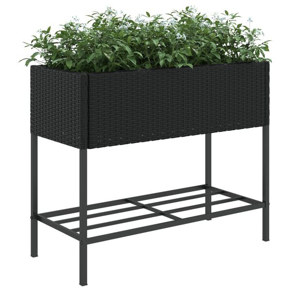 vidaXL Jardini&egrave;res avec &eacute;tag&egrave;re 2 pcs noir 90x40x75 cm r&eacute;sine tress&eacute;e