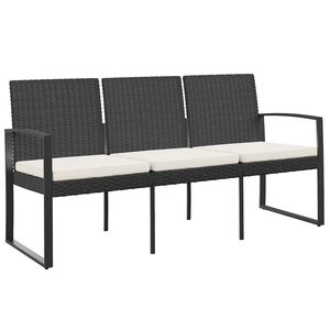 vidaXL Banc de jardin &agrave; 3 places avec coussins noir rotin PP