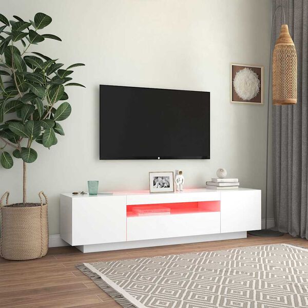 vidaXL Meuble TV avec lumières LED blanc 160x35x40 cm