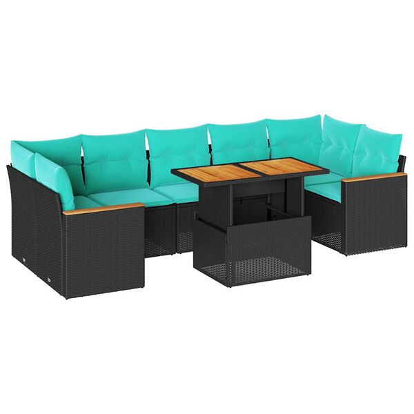 vidaXL Salon de jardin 8 pcs avec coussins noir r&eacute;sine tress&eacute;e