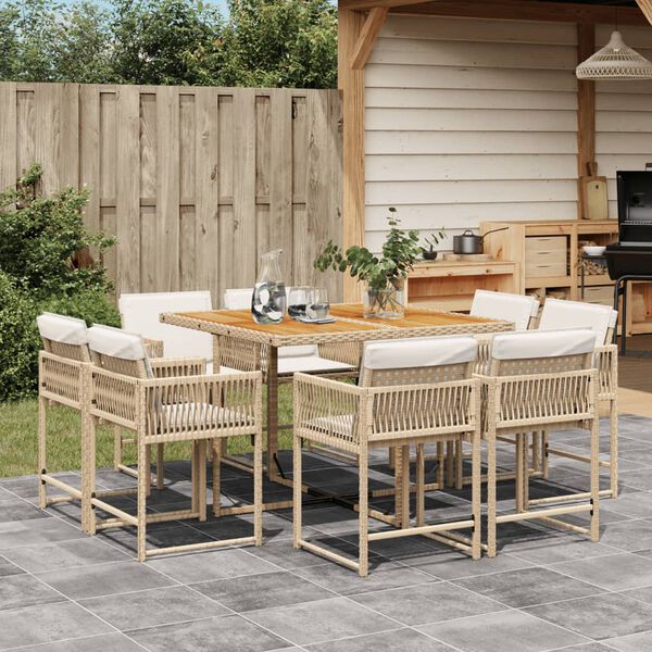 vidaXL Ensemble &agrave; manger de jardin et coussins 9 pcs beige Poly rotin