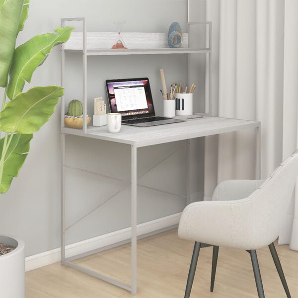 vidaXL Bureau d'ordinateur Blanc 110x60x138 cm Bois d'ing&eacute;nierie