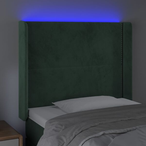 vidaXL T&ecirc;te de lit &agrave; LED Vert fonc&eacute; 93x16x118/128 cm Velours