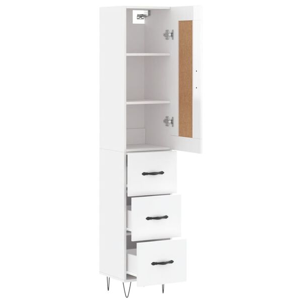 vidaXL Buffet haut Blanc brillant 34,5x34x180 cm Bois d'ing&eacute;nierie