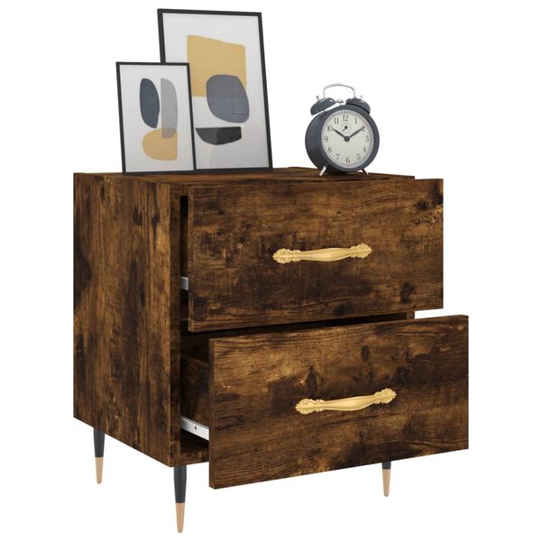vidaXL Table de chevet ch&ecirc;ne fum&eacute; 40x35x47,5 cm bois d&rsquo;ing&eacute;nierie
