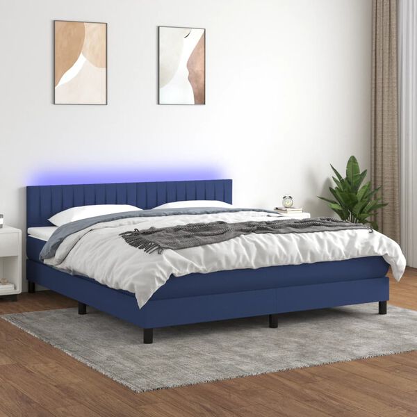 vidaXL Sommier &agrave; lattes de lit avec matelas LED Bleu 180x200 cm Tissu