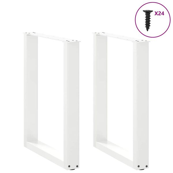 vidaXL Pieds de table &agrave; manger en U 2 pi&egrave;ces Blanc 60 x (72-73) cm Acier