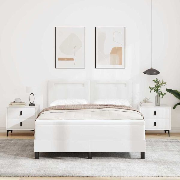 vidaXL Lit &agrave; ressorts avec matelas Blanc 160 x 200 cm Simili cuir