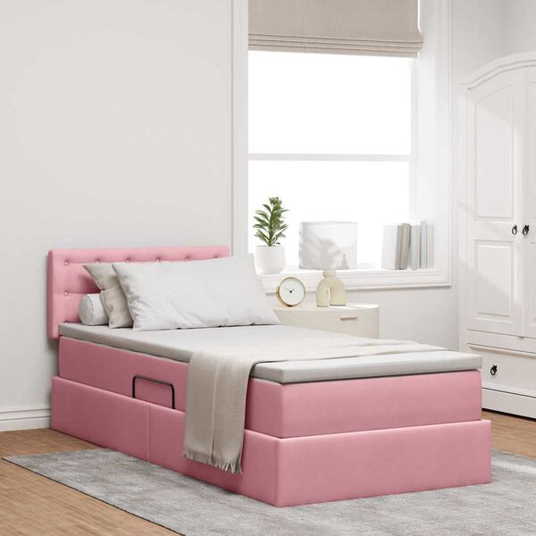 vidaXL Lit de Rangement avec matelas Rose 90 x 190 cm Velours