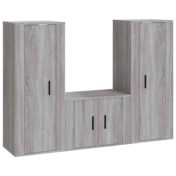 vidaXL Ensemble de meubles TV 3 pcs Sonoma gris Bois d'ing&eacute;nierie