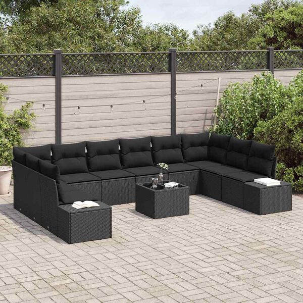 vidaXL Ensemble de canap&eacute; de jardin avec coussin 11 pcs Noir polyrotin