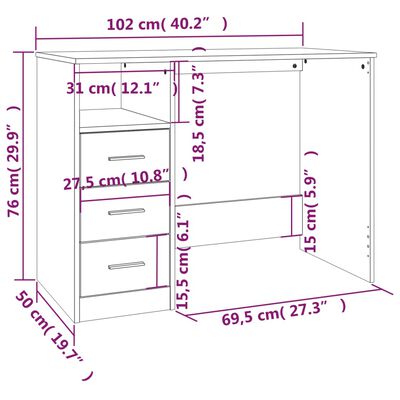 Bureau avec tiroirs Blanc 102x50x76 cm Bois d'ingénierie vidaXL