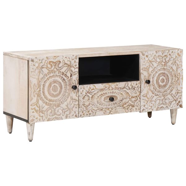 vidaXL Meuble TV Blanc 105 x 33,5 x 46 cm Bois de mangue massif