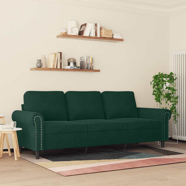 vidaXL Canapé à 3 places Vert foncé 180 cm Velours