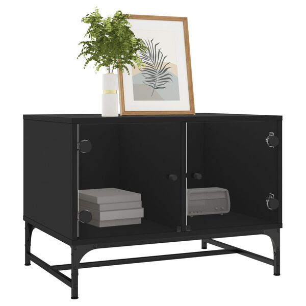 vidaXL Table basse avec portes en verre noir 68,5x50x50 cm