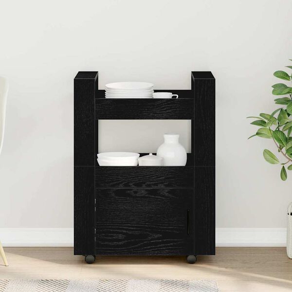 vidaXL Chariot de cuisine Ch&ecirc;ne noir 60 x 45 x 80 cm Bois d'ing&eacute;nierie