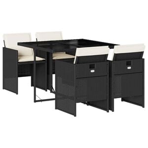 vidaXL Ensemble &agrave; manger de jardin coussins 5pcs Noir R&eacute;sine tress&eacute;e