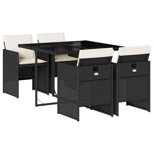 vidaXL Ensemble &agrave; manger de jardin coussins 5pcs Noir R&eacute;sine tress&eacute;e