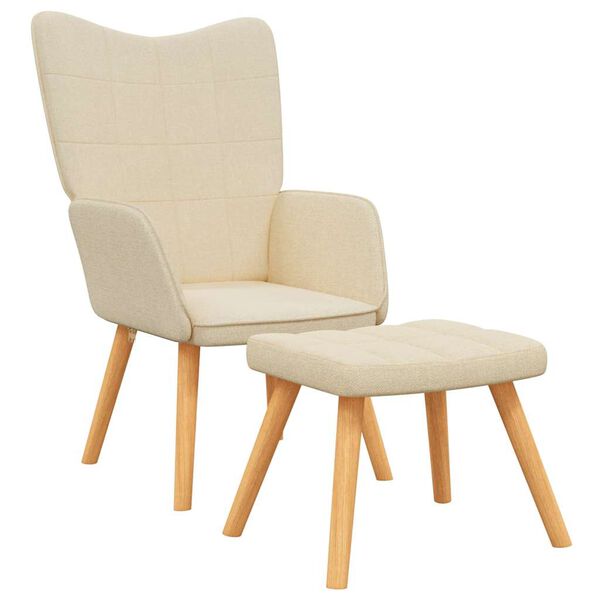 vidaXL Chaise de relaxation avec tabouret Crème Tissu