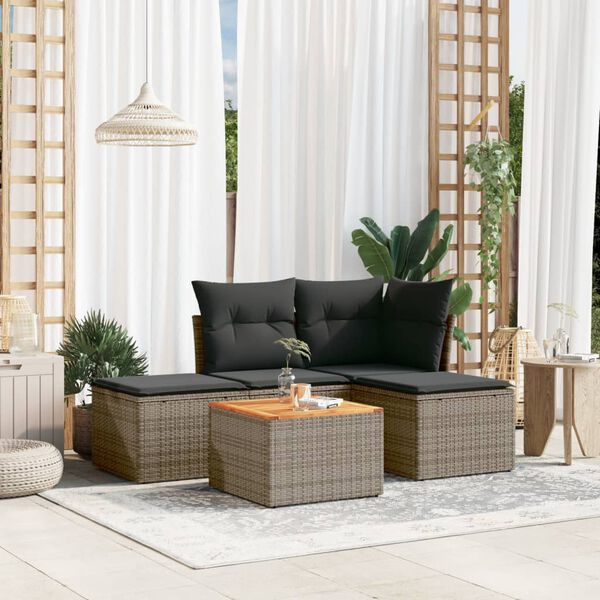 vidaXL Salon de jardin 5 pcs avec coussins gris r&eacute;sine tress&eacute;e