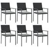 vidaXL Chaises de jardin et coussins lot de 6 noir 54x62,5x89 cm rotin