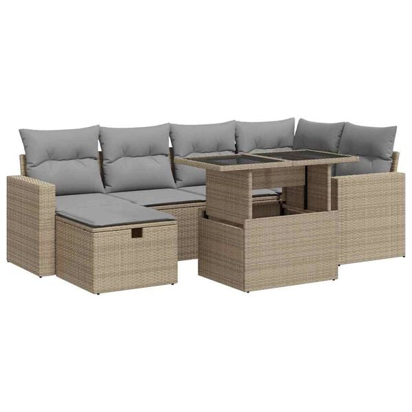 vidaXL Salon de jardin avec coussins 7 pcs beige r&eacute;sine tress&eacute;e