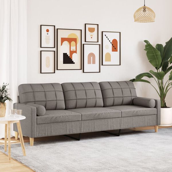 vidaXL Canap&eacute; 3 places avec oreillers d&eacute;coratifs taupe 210 cm tissu