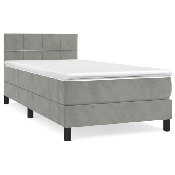 vidaXL Sommier &agrave; lattes de lit et matelas Gris clair 90x190 cm Velours