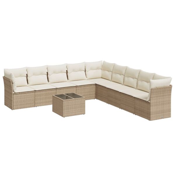 vidaXL Salon de jardin avec coussins 10 pcs beige r&eacute;sine tress&eacute;e