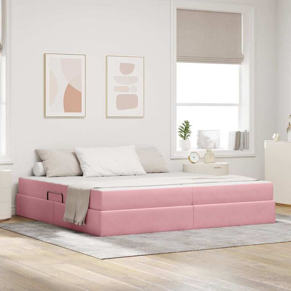 vidaXL Lit avec rangement et matelas Rose 200 x 200 cm Velours