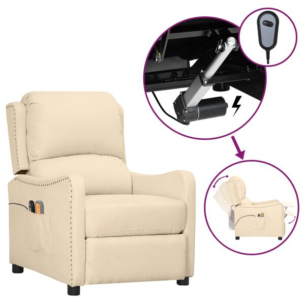 vidaXL Fauteuil électrique de massage Crème Tissu