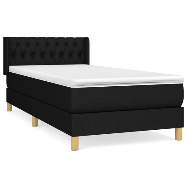 vidaXL Sommier &agrave; lattes de lit avec matelas Noir 90x200 cm Tissu